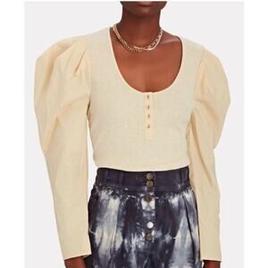 Ulla Johnson Oatmeal Puff Sleeve Button Down Joanne Top
